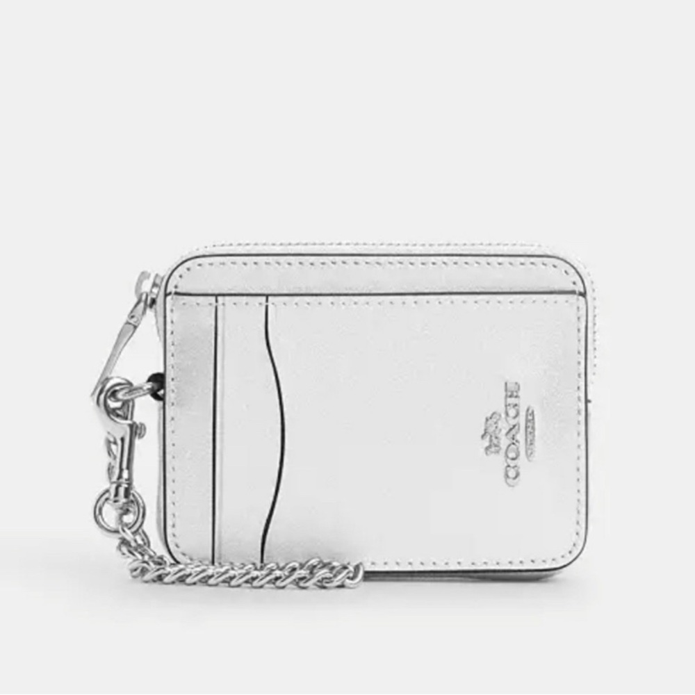 NWT Coach CW890 Zip Card Case/ID Case In Light Silver